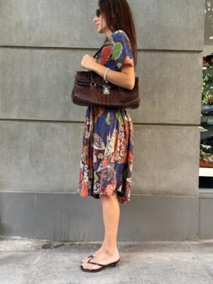 vintage silk patterned dress with elastic waist - Image 3