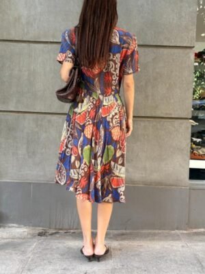 Alternative view of vintage silk patterned dress with elastic waist