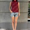 y2k red sparkling turtle neck top