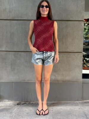 y2k red sparkling turtle neck top