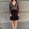 y2k sheer floral top with deep V neck