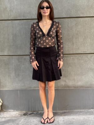 y2k sheer floral top with deep V neck