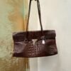vintage leather dark brown croco shoulder bag