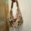 vintage faux suede shoulder bag with faux fur and bead details