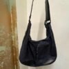 y2k dark blue leather shoulder bag