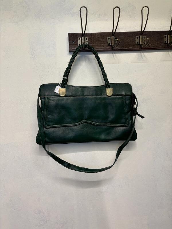 vintage real leather forrest green shoulder bag