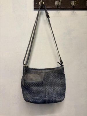 vintage real leather woven grey blue cross over bag