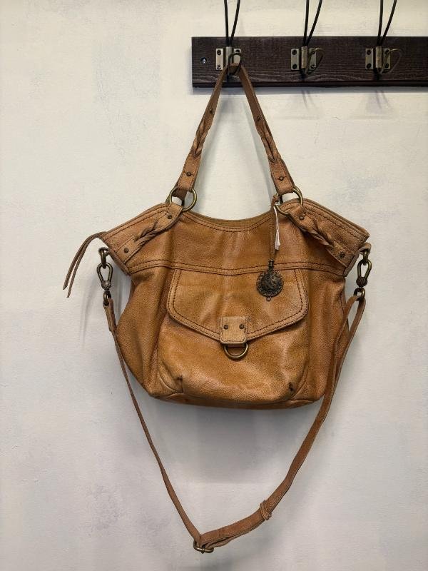 y2k real leather light brown shoulder bag